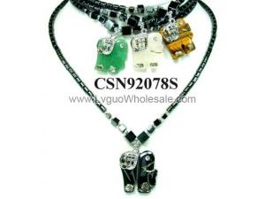 Assorted Colored Semi precious Stone Elephant Pendant Hematite Beads Stone Chain Choker Fashion Women Necklace